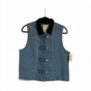 NWT VTG St. John's Bay Denim Vest Black corduroy collar Y2K  1998 JC Penney Med